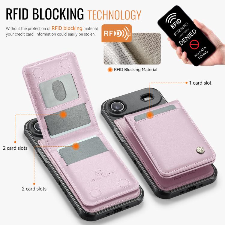 For iPhone Air JEEHOOD J06 British Style RFID MagSafe Card Bag PU Phone Case(Pink) - iPhone Air Cases by JEEHOOD | Online Shopping UK | buy2fix