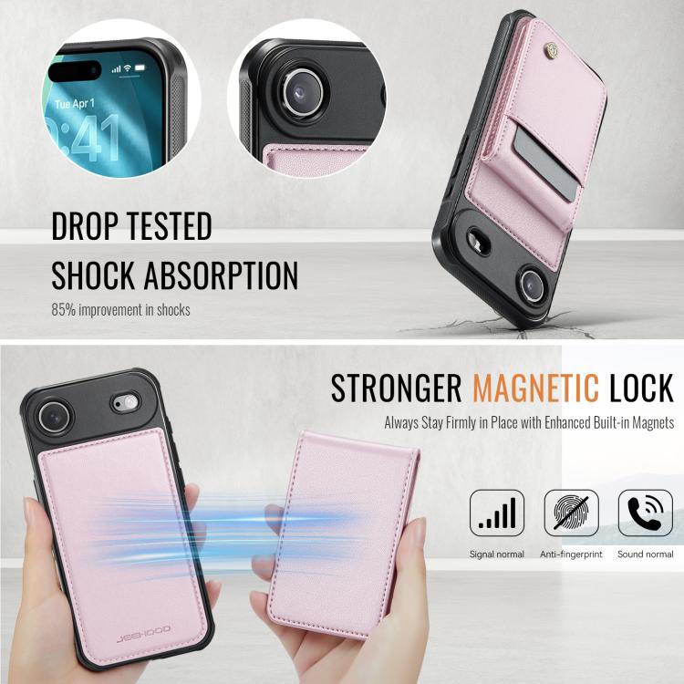 For iPhone Air JEEHOOD J06 British Style RFID MagSafe Card Bag PU Phone Case(Pink) - iPhone Air Cases by JEEHOOD | Online Shopping UK | buy2fix