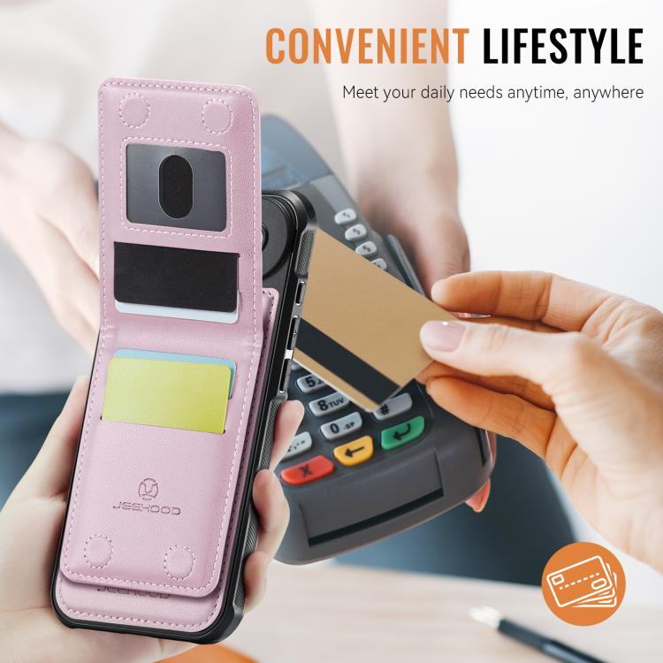 For iPhone Air JEEHOOD J06 British Style RFID MagSafe Card Bag PU Phone Case(Pink) - iPhone Air Cases by JEEHOOD | Online Shopping UK | buy2fix