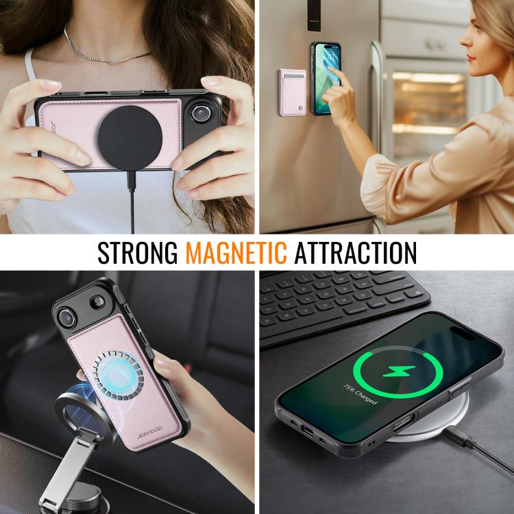 For iPhone Air JEEHOOD J06 British Style RFID MagSafe Card Bag PU Phone Case(Pink) - iPhone Air Cases by JEEHOOD | Online Shopping UK | buy2fix