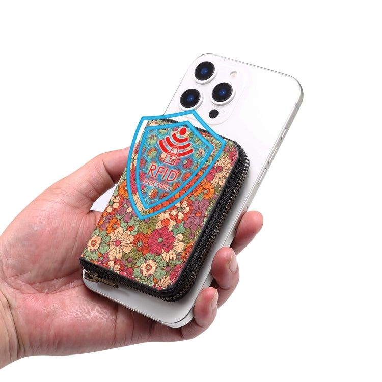 Denior V16 Flower MagSafe RFID Zipper Wallet Card Bag Case(Red) - Adhesive Card Holders by Denior | Online Shopping UK | buy2fix