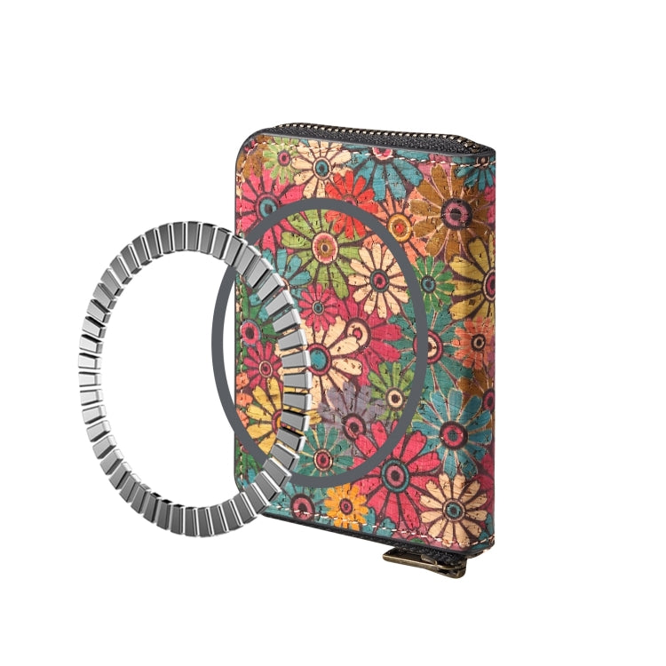 Denior V16 Flower MagSafe RFID Zipper Wallet Card Bag Case(Green) - Adhesive Card Holders by Denior | Online Shopping UK | buy2fix