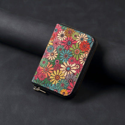 Denior V16 Flower MagSafe RFID Zipper Wallet Card Bag Case(Green) - Adhesive Card Holders by Denior | Online Shopping UK | buy2fix