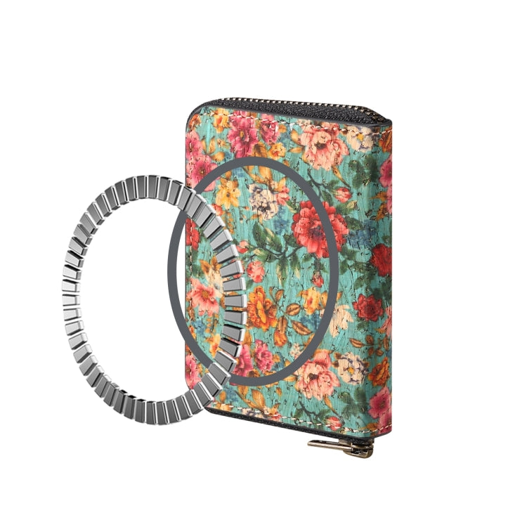 Denior V16 Flower MagSafe RFID Zipper Wallet Card Bag Case(Blue) - Adhesive Card Holders by Denior | Online Shopping UK | buy2fix