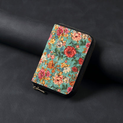 Denior V16 Flower MagSafe RFID Zipper Wallet Card Bag Case(Blue) - Adhesive Card Holders by Denior | Online Shopping UK | buy2fix