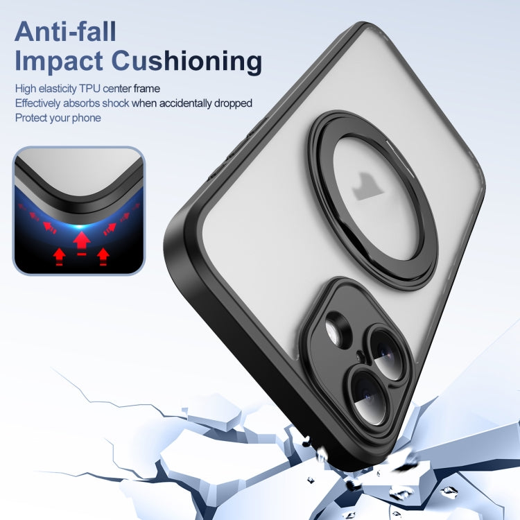 For iPhone 16 Translucent Frosted MagSafe Rotating Holder Phone Case with AI Button(Black) - iPhone 16 Cases by buy2fix | Online Shopping UK | buy2fix