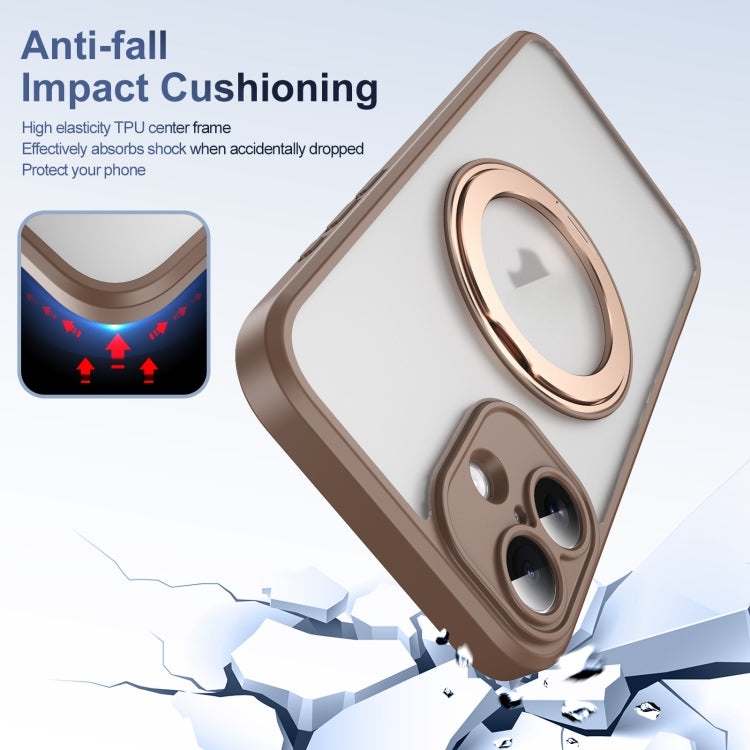 For iPhone 16 Translucent Frosted MagSafe Rotating Holder Phone Case with AI Button(Gold) - iPhone 16 Cases by buy2fix | Online Shopping UK | buy2fix
