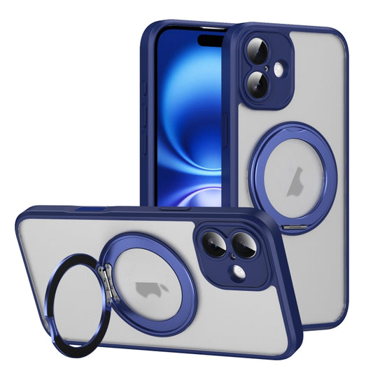 For iPhone 16 Translucent Frosted MagSafe Rotating Holder Phone Case with AI Button(Blue) - iPhone 16 Cases by buy2fix | Online Shopping UK | buy2fix