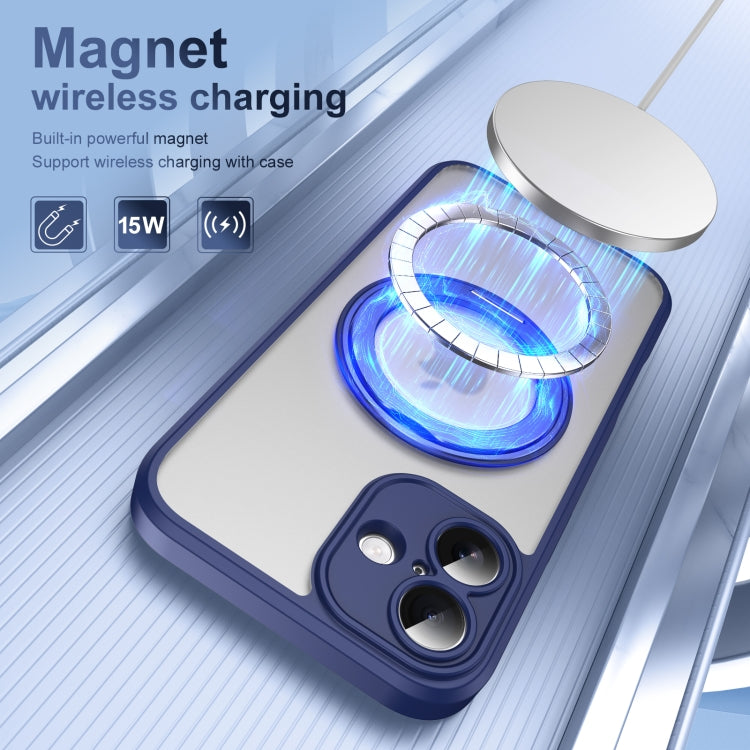 For iPhone 16 Translucent Frosted MagSafe Rotating Holder Phone Case with AI Button(Blue) - iPhone 16 Cases by buy2fix | Online Shopping UK | buy2fix