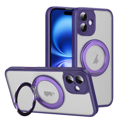 For iPhone 16 Translucent Frosted MagSafe Rotating Holder Phone Case with AI Button(Purple) - iPhone 16 Cases by buy2fix | Online Shopping UK | buy2fix