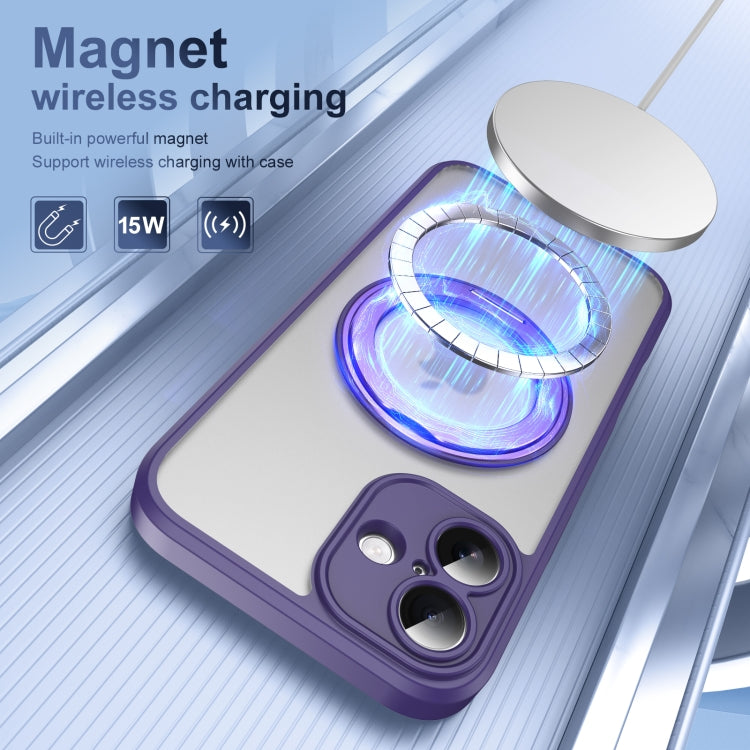 For iPhone 16 Translucent Frosted MagSafe Rotating Holder Phone Case with AI Button(Purple) - iPhone 16 Cases by buy2fix | Online Shopping UK | buy2fix