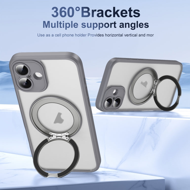 For iPhone 16 Translucent Frosted MagSafe Rotating Holder Phone Case with AI Button(Grey) - iPhone 16 Cases by buy2fix | Online Shopping UK | buy2fix