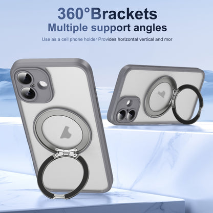 For iPhone 16 Translucent Frosted MagSafe Rotating Holder Phone Case with AI Button(Grey) - iPhone 16 Cases by buy2fix | Online Shopping UK | buy2fix