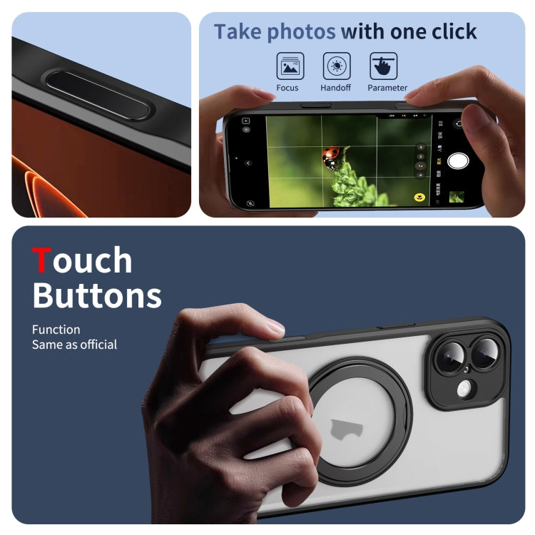 For iPhone 16 Plus Translucent Frosted MagSafe Rotating Holder Phone Case with AI Button(Black) - iPhone 16 Plus Cases by buy2fix | Online Shopping UK | buy2fix