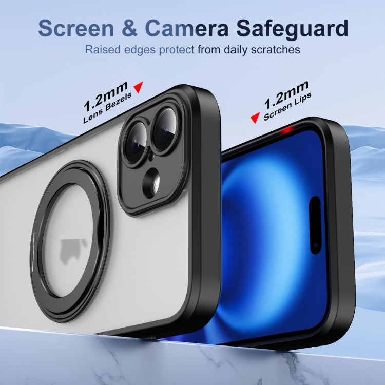 For iPhone 16 Plus Translucent Frosted MagSafe Rotating Holder Phone Case with AI Button(Black) - iPhone 16 Plus Cases by buy2fix | Online Shopping UK | buy2fix
