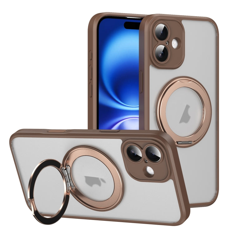 For iPhone 16 Plus Translucent Frosted MagSafe Rotating Holder Phone Case with AI Button(Gold) - iPhone 16 Plus Cases by buy2fix | Online Shopping UK | buy2fix