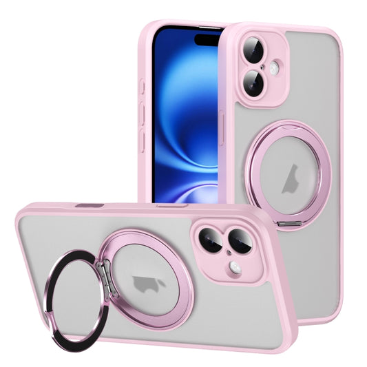 For iPhone 16 Plus Translucent Frosted MagSafe Rotating Holder Phone Case with AI Button(Pink) - iPhone 16 Plus Cases by buy2fix | Online Shopping UK | buy2fix