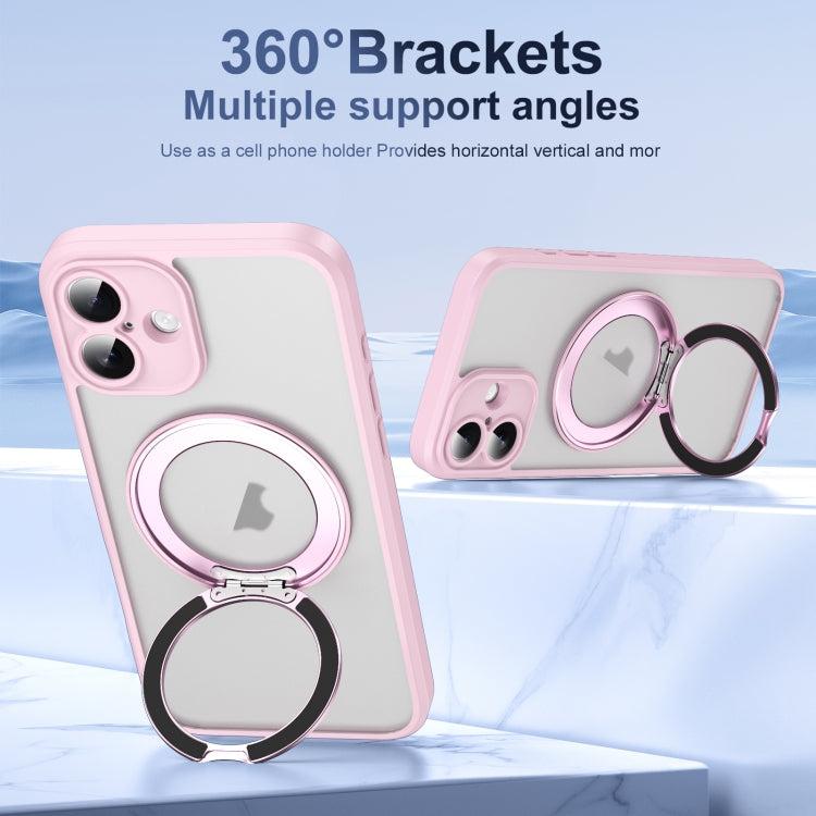 For iPhone 16 Plus Translucent Frosted MagSafe Rotating Holder Phone Case with AI Button(Pink) - iPhone 16 Plus Cases by buy2fix | Online Shopping UK | buy2fix
