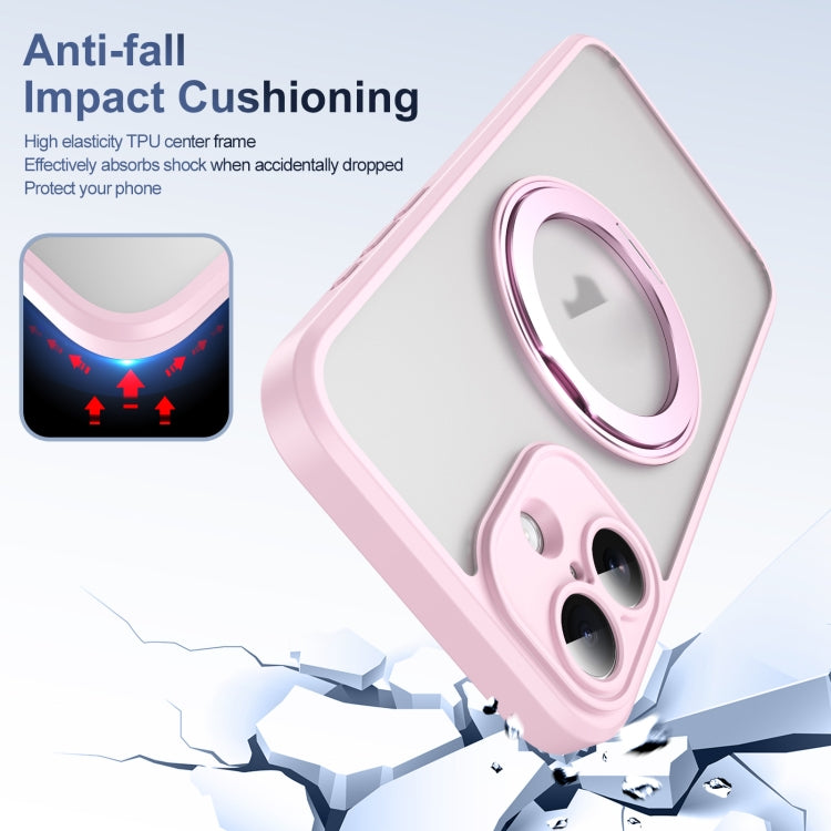 For iPhone 16 Plus Translucent Frosted MagSafe Rotating Holder Phone Case with AI Button(Pink) - iPhone 16 Plus Cases by buy2fix | Online Shopping UK | buy2fix