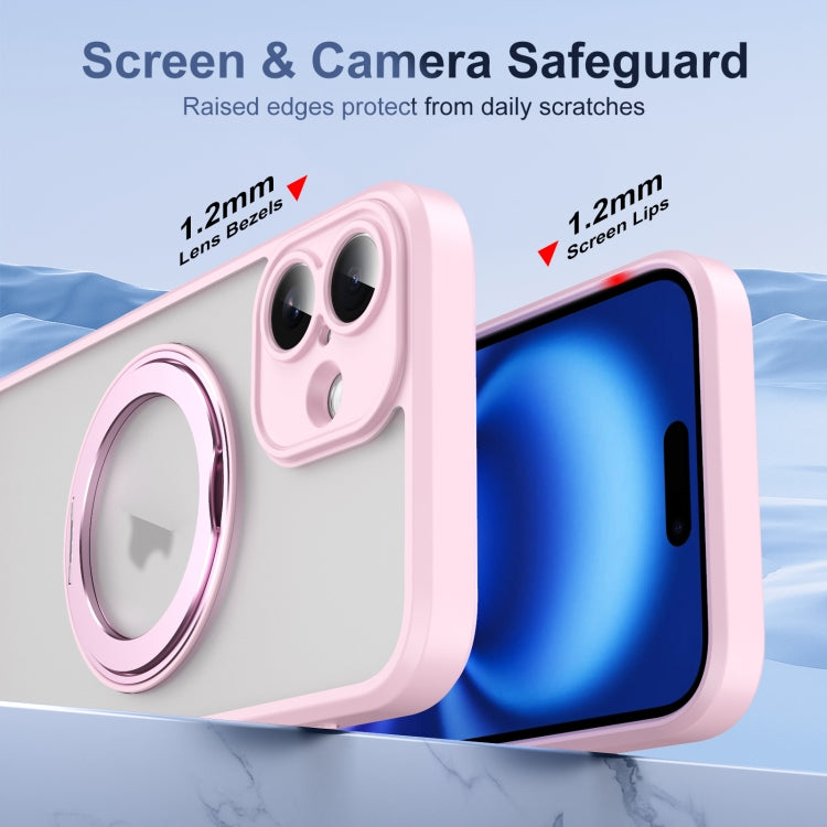 For iPhone 16 Plus Translucent Frosted MagSafe Rotating Holder Phone Case with AI Button(Pink) - iPhone 16 Plus Cases by buy2fix | Online Shopping UK | buy2fix