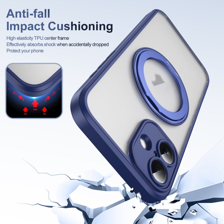 For iPhone 16 Plus Translucent Frosted MagSafe Rotating Holder Phone Case with AI Button(Blue) - iPhone 16 Plus Cases by buy2fix | Online Shopping UK | buy2fix