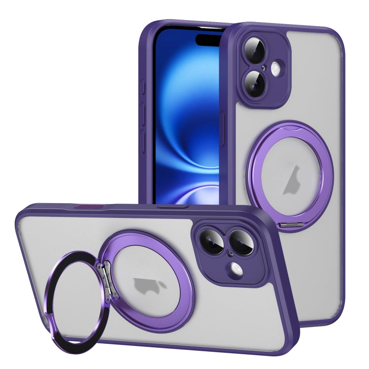 For iPhone 16 Plus Translucent Frosted MagSafe Rotating Holder Phone Case with AI Button(Purple) - iPhone 16 Plus Cases by buy2fix | Online Shopping UK | buy2fix