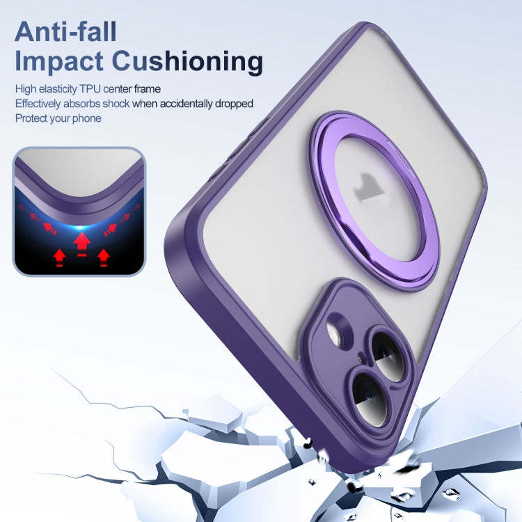 For iPhone 16 Plus Translucent Frosted MagSafe Rotating Holder Phone Case with AI Button(Purple) - iPhone 16 Plus Cases by buy2fix | Online Shopping UK | buy2fix