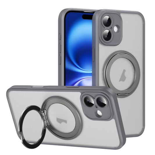 For iPhone 16 Plus Translucent Frosted MagSafe Rotating Holder Phone Case with AI Button(Grey) - iPhone 16 Plus Cases by buy2fix | Online Shopping UK | buy2fix