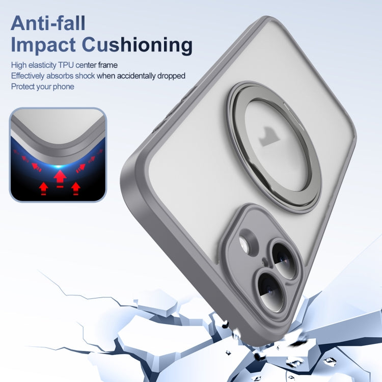 For iPhone 16 Plus Translucent Frosted MagSafe Rotating Holder Phone Case with AI Button(Grey) - iPhone 16 Plus Cases by buy2fix | Online Shopping UK | buy2fix