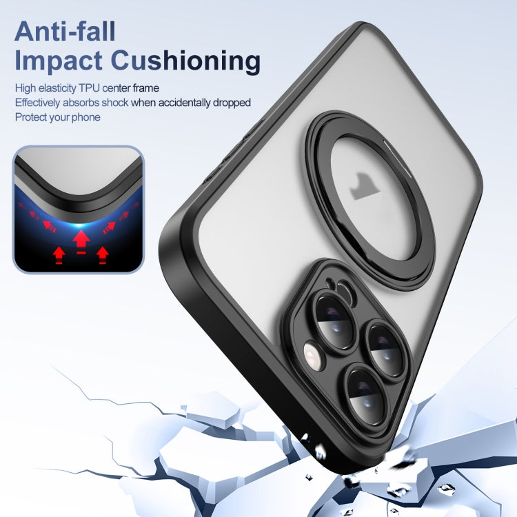 For iPhone 16 Pro Translucent Frosted MagSafe Rotating Holder Phone Case with AI Button(Black) - iPhone 16 Pro Cases by buy2fix | Online Shopping UK | buy2fix