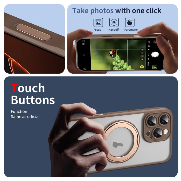 For iPhone 16 Pro Translucent Frosted MagSafe Rotating Holder Phone Case with AI Button(Gold) - iPhone 16 Pro Cases by buy2fix | Online Shopping UK | buy2fix