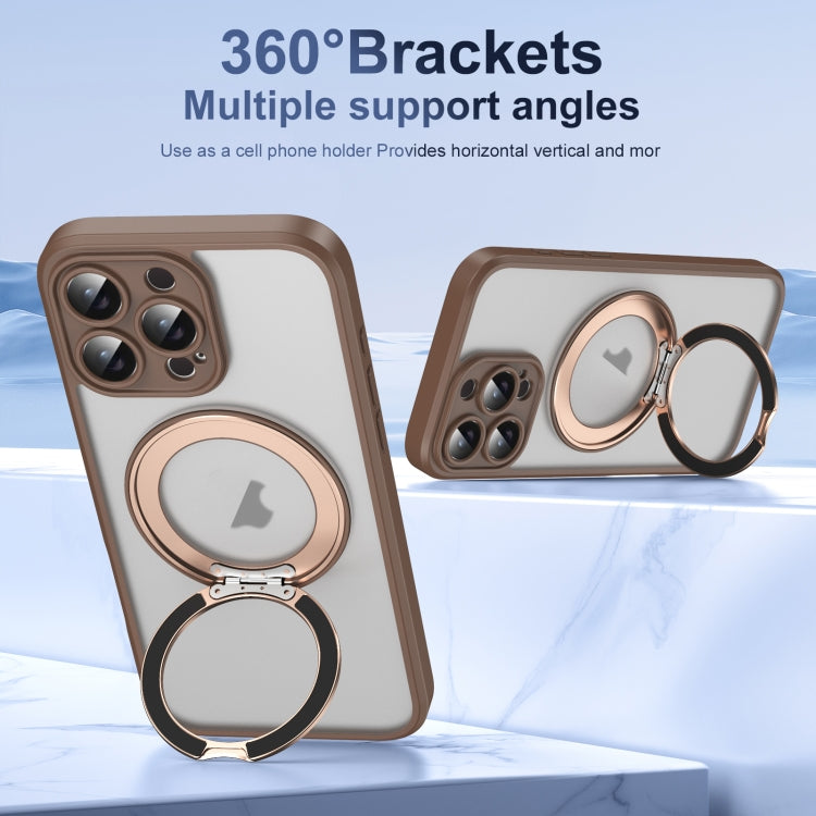 For iPhone 16 Pro Translucent Frosted MagSafe Rotating Holder Phone Case with AI Button(Gold) - iPhone 16 Pro Cases by buy2fix | Online Shopping UK | buy2fix