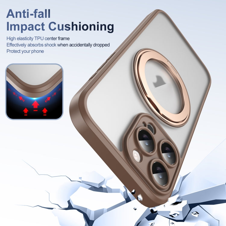 For iPhone 16 Pro Translucent Frosted MagSafe Rotating Holder Phone Case with AI Button(Gold) - iPhone 16 Pro Cases by buy2fix | Online Shopping UK | buy2fix
