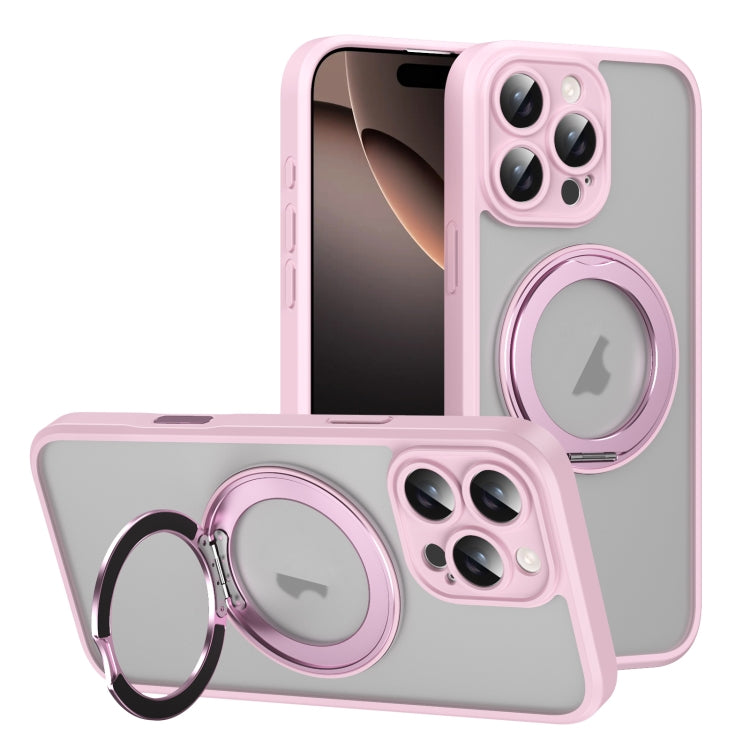 For iPhone 16 Pro Translucent Frosted MagSafe Rotating Holder Phone Case with AI Button(Pink) - iPhone 16 Pro Cases by buy2fix | Online Shopping UK | buy2fix