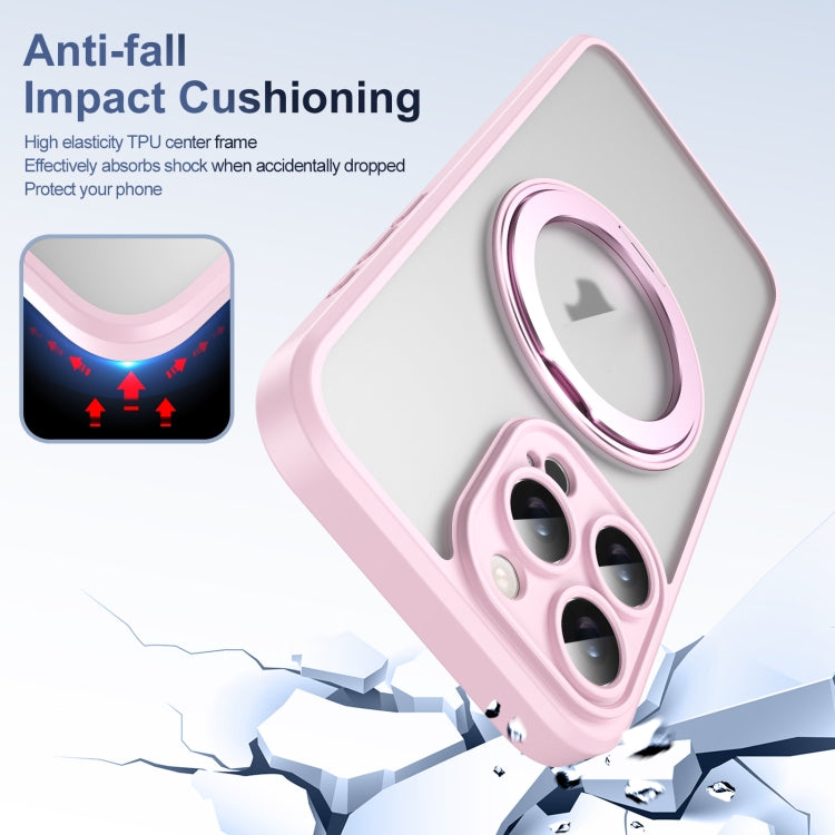 For iPhone 16 Pro Translucent Frosted MagSafe Rotating Holder Phone Case with AI Button(Pink) - iPhone 16 Pro Cases by buy2fix | Online Shopping UK | buy2fix