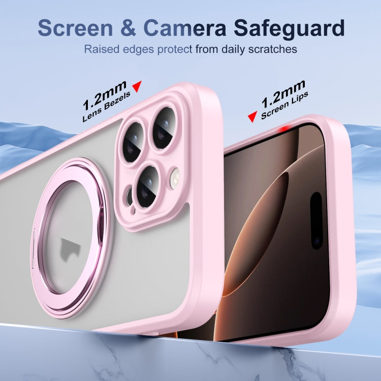 For iPhone 16 Pro Translucent Frosted MagSafe Rotating Holder Phone Case with AI Button(Pink) - iPhone 16 Pro Cases by buy2fix | Online Shopping UK | buy2fix