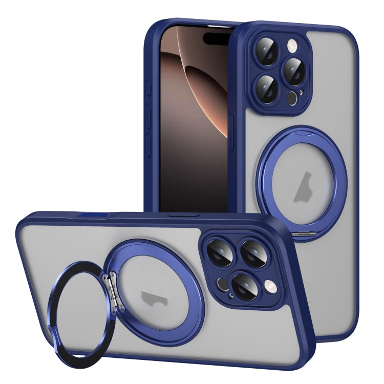 For iPhone 16 Pro Translucent Frosted MagSafe Rotating Holder Phone Case with AI Button(Blue) - iPhone 16 Pro Cases by buy2fix | Online Shopping UK | buy2fix