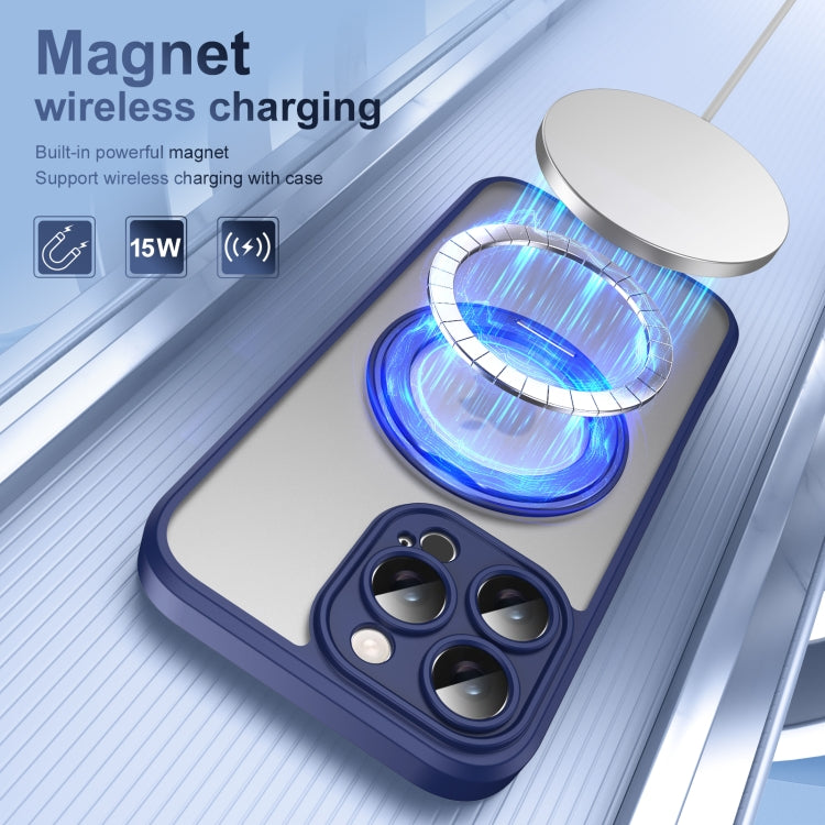 For iPhone 16 Pro Translucent Frosted MagSafe Rotating Holder Phone Case with AI Button(Blue) - iPhone 16 Pro Cases by buy2fix | Online Shopping UK | buy2fix