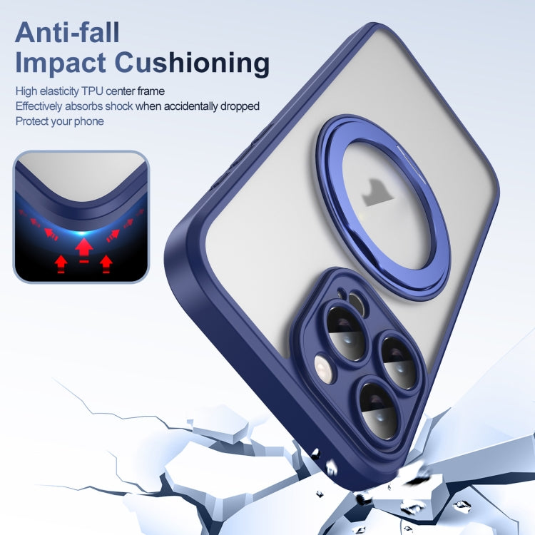 For iPhone 16 Pro Translucent Frosted MagSafe Rotating Holder Phone Case with AI Button(Blue) - iPhone 16 Pro Cases by buy2fix | Online Shopping UK | buy2fix