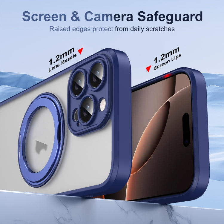 For iPhone 16 Pro Translucent Frosted MagSafe Rotating Holder Phone Case with AI Button(Blue) - iPhone 16 Pro Cases by buy2fix | Online Shopping UK | buy2fix