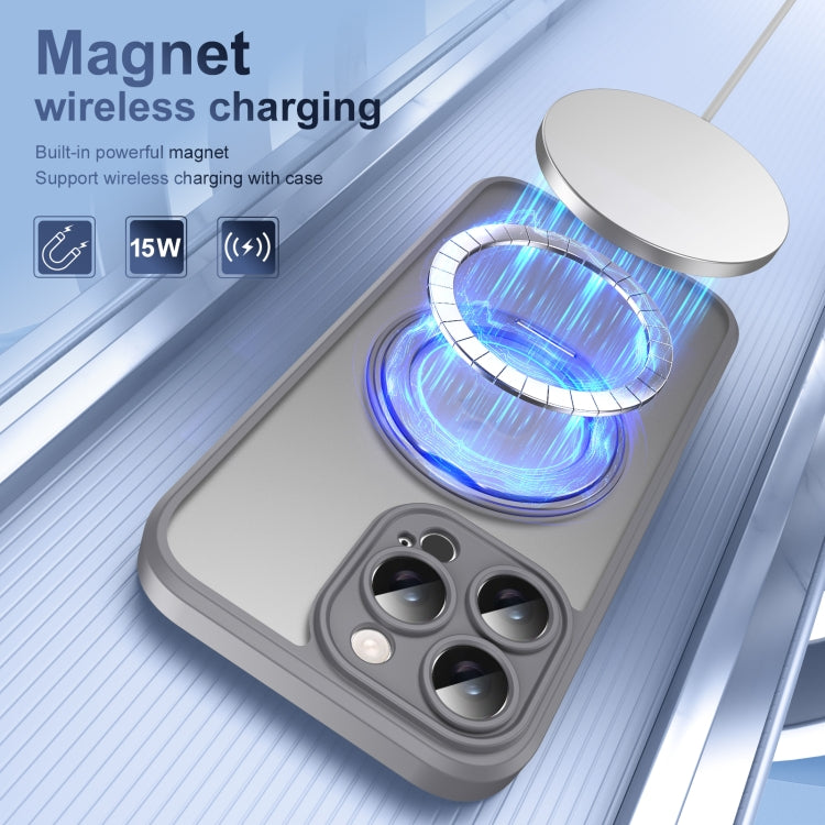 For iPhone 16 Pro Translucent Frosted MagSafe Rotating Holder Phone Case with AI Button(Grey) - iPhone 16 Pro Cases by buy2fix | Online Shopping UK | buy2fix