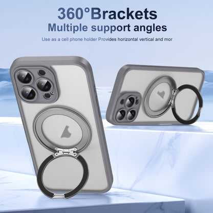 For iPhone 16 Pro Translucent Frosted MagSafe Rotating Holder Phone Case with AI Button(Grey) - iPhone 16 Pro Cases by buy2fix | Online Shopping UK | buy2fix