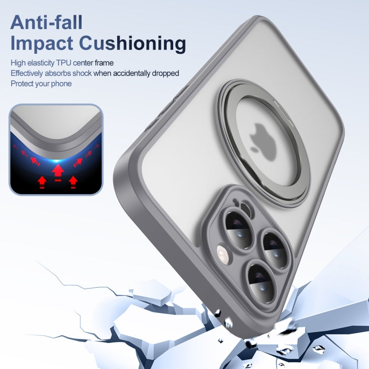 For iPhone 16 Pro Translucent Frosted MagSafe Rotating Holder Phone Case with AI Button(Grey) - iPhone 16 Pro Cases by buy2fix | Online Shopping UK | buy2fix