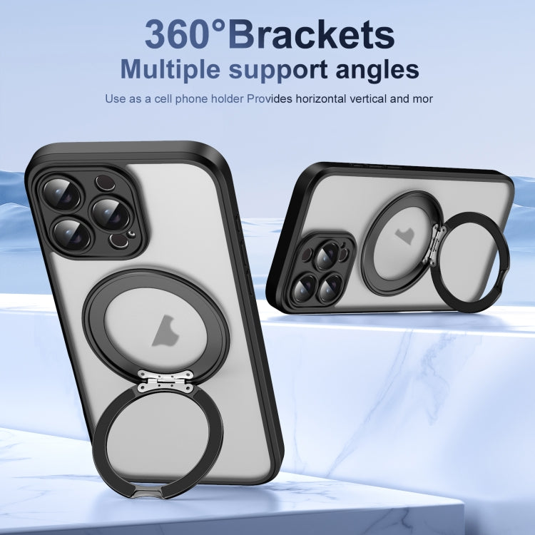 For iPhone 16 Pro Max Translucent Frosted MagSafe Rotating Holder Phone Case with AI Button(Black) - iPhone 16 Pro Cases by buy2fix | Online Shopping UK | buy2fix