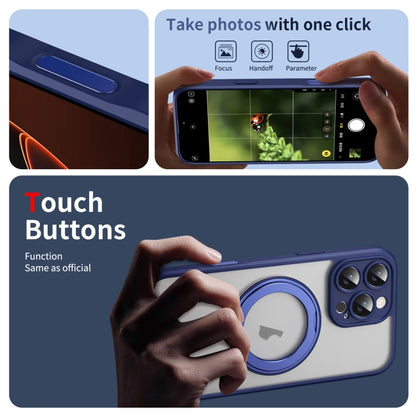 For iPhone 16 Pro Max Translucent Frosted MagSafe Rotating Holder Phone Case with AI Button(Blue) - iPhone 16 Pro Cases by buy2fix | Online Shopping UK | buy2fix