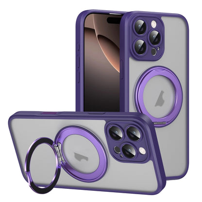 For iPhone 16 Pro Max Translucent Frosted MagSafe Rotating Holder Phone Case with AI Button(Purple) - iPhone 16 Pro Cases by buy2fix | Online Shopping UK | buy2fix