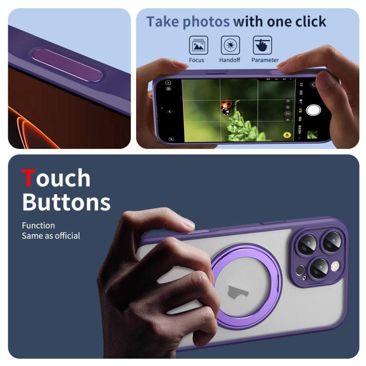 For iPhone 16 Pro Max Translucent Frosted MagSafe Rotating Holder Phone Case with AI Button(Purple) - iPhone 16 Pro Cases by buy2fix | Online Shopping UK | buy2fix