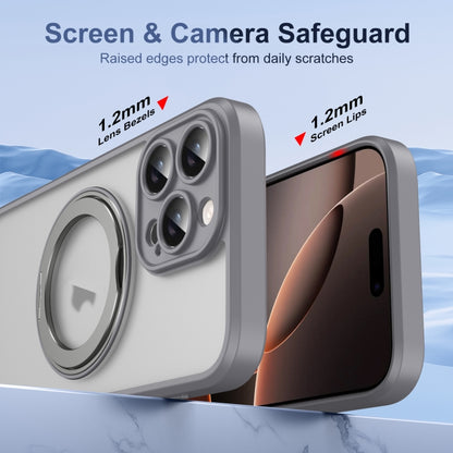 For iPhone 16 Pro Max Translucent Frosted MagSafe Rotating Holder Phone Case with AI Button(Grey) - iPhone 16 Pro Cases by buy2fix | Online Shopping UK | buy2fix