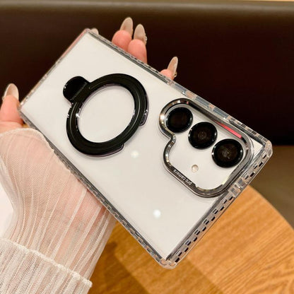 For Samsung Galaxy S25+ 5G Transparent MagSafe Holder Phone Case with Lens Film(Black) by buy2fix
