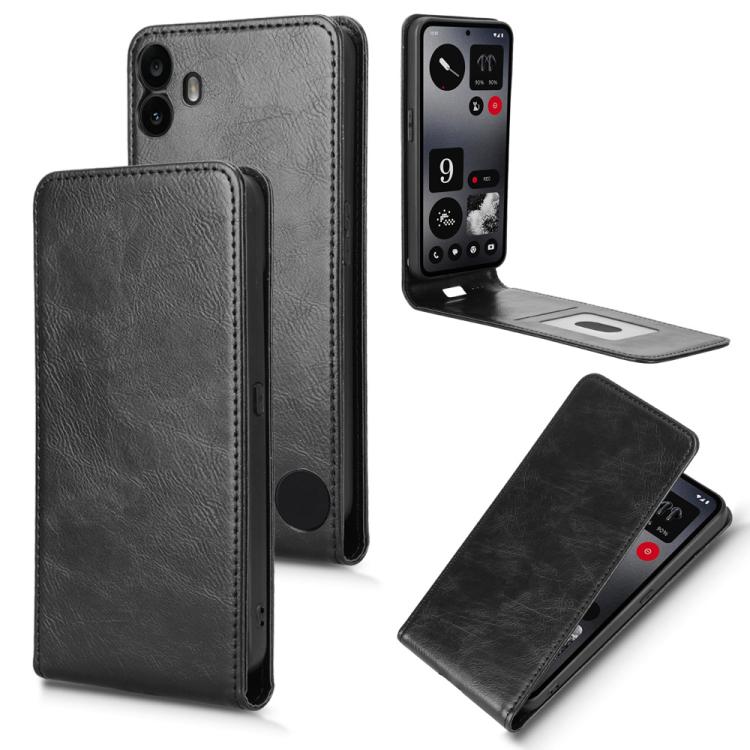 For Nothing CMF Phone 1 Magnetic Vertical Flip Leather Phone Case(Black) - Nothing Cases by buy2fix | Online Shopping UK | buy2fix